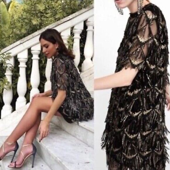 ZARA SEQUINED FRINGED DRESS - Picture 3 of 16